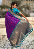 Purple Soft Silk Zari Woven Premium Patola Saree with Contrast Weaves