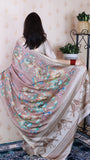 Brown Soft Tussar Silk Nature Printed Zari Woven Saree