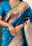 Blue Zari Woven Gudi Padwa Special Paithani Silk Saree