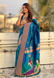 Blue Zari Woven Gudi Padwa Special Paithani Silk Saree