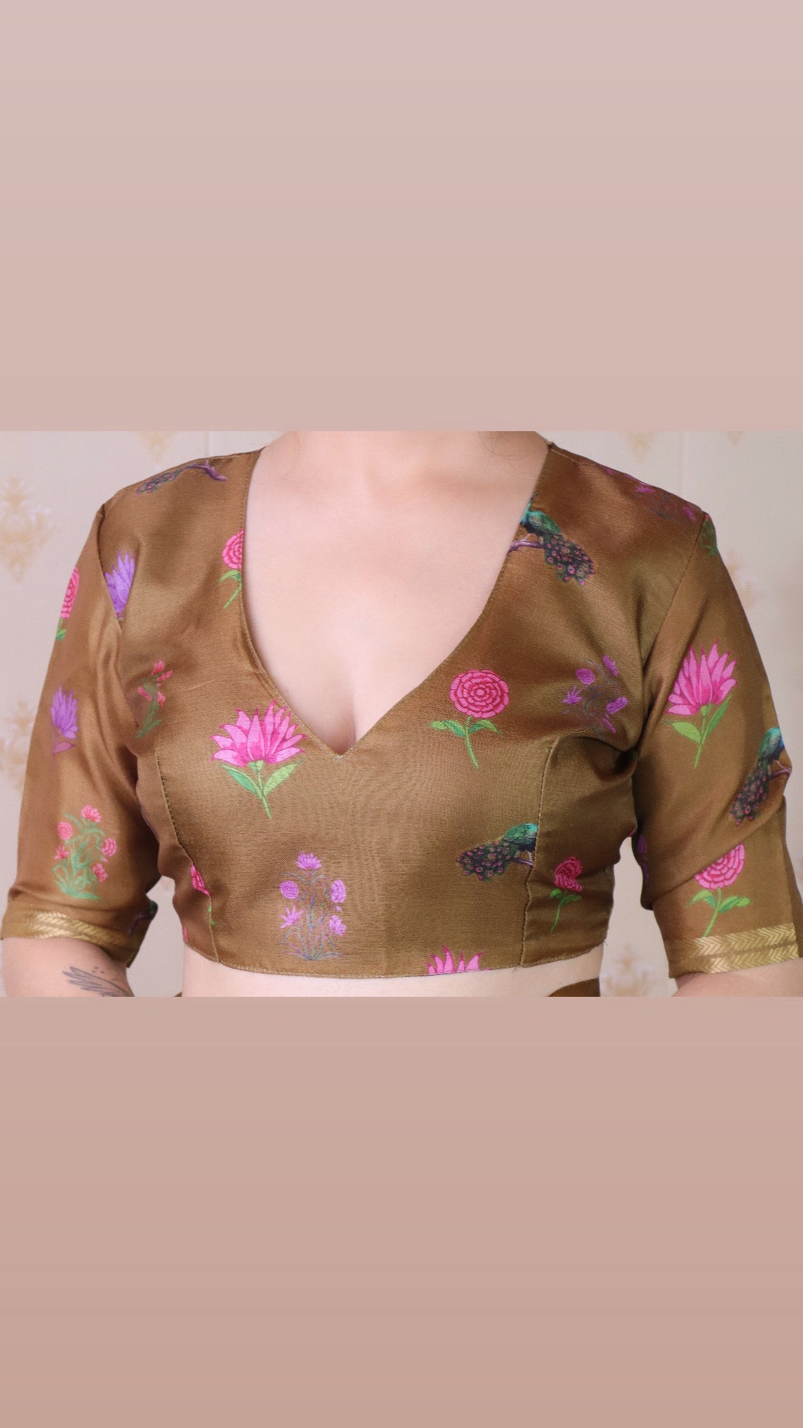 Wine Soft Tussar Silk Pichwai Traditional Printed Zari Woven Saree