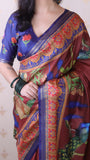 Brown Soft Tussar Silk Pichwai Traditional Printed Zari Woven Saree