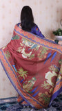 Brown Soft Tussar Silk Pichwai Traditional Printed Zari Woven Saree
