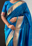 Blue Zari Woven Mahalaxmi God Paithani Silk Saree