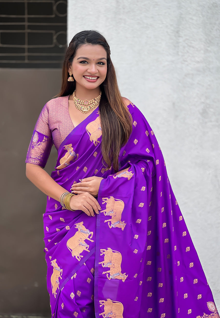 Purple Soft Silk Dual Zari Woven Saree with Nandi Border