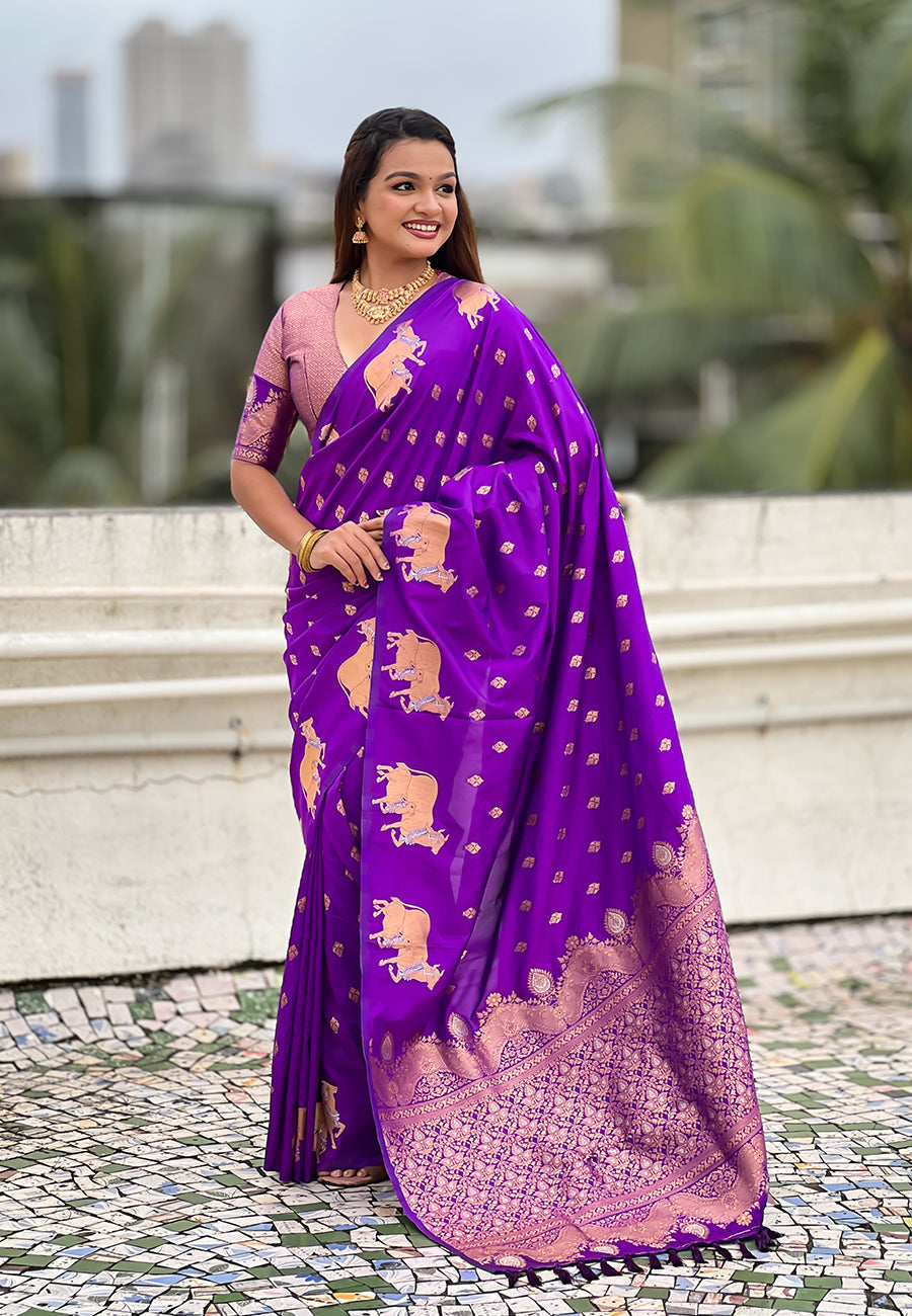 Purple Soft Silk Dual Zari Woven Saree with Nandi Border