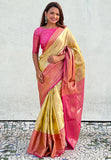 Yellow Kanjivaram Soft Tissue Silk Leheriya Traditional Zari Woven Saree