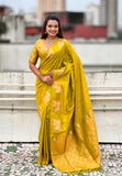 Mehendi Green Soft Silk Dual Zari Woven Saree with Nandi Border