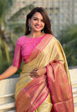 Yellow Kanjivaram Soft Tissue Silk Leheriya Traditional Zari Woven Saree
