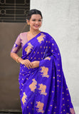 Violet Soft Silk Dual Zari Woven Saree with Nandi Border