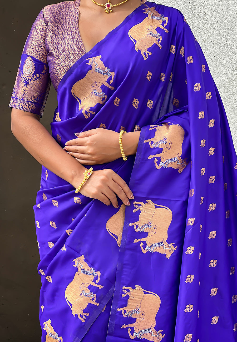 Violet Soft Silk Dual Zari Woven Saree with Nandi Border