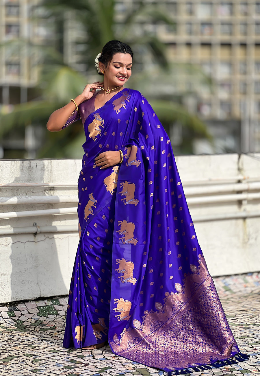 Violet Soft Silk Dual Zari Woven Saree with Nandi Border