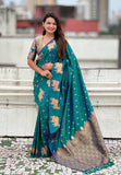 Green Soft Silk Dual Zari Woven Saree with Nandi Border