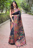 Jade Black Pashmina Kashmiri Silk Zari Woven Saree