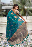 Green Soft Silk Dual Zari Woven Saree with Nandi Border