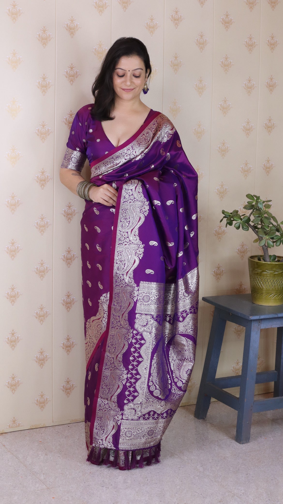 Purple Banarasi Soft Silk Silver Zari Woven Saree