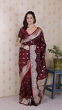 Maroon Banarasi Soft Silk Silver Zari Woven Saree