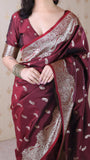 Maroon Banarasi Soft Silk Silver Zari Woven Saree