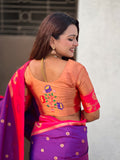 Purple with Pink Soft Silk Lotus Paithani Saree