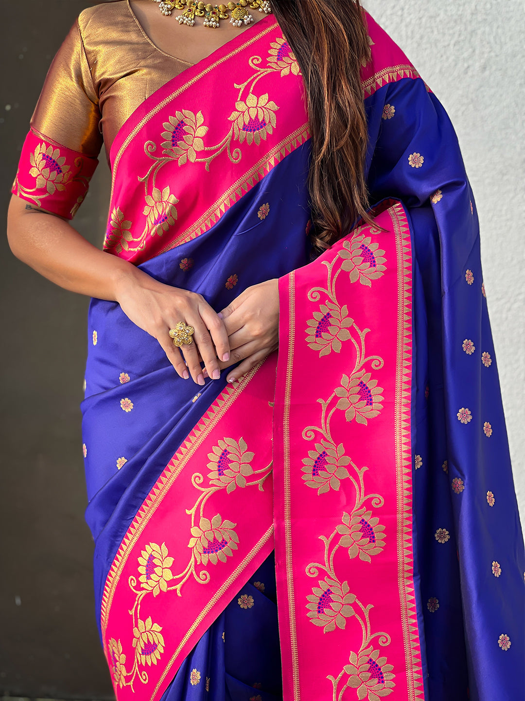 Violet Soft Silk Lotus Paithani Saree