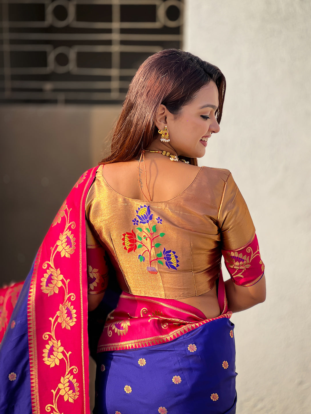 Violet Soft Silk Lotus Paithani Saree