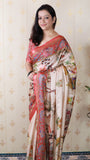 Red Tussar Silk Pattachitra Traditional Printed Zari Woven Saree