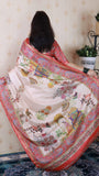 Red Tussar Silk Pattachitra Traditional Printed Zari Woven Saree