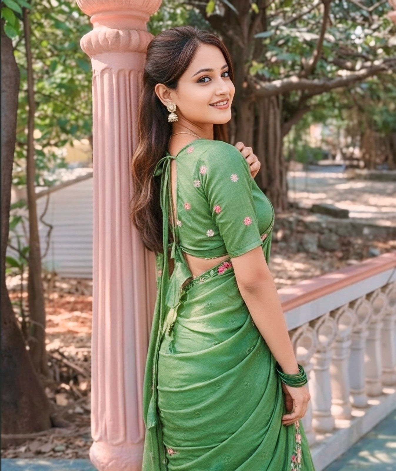 Pista Green Pure Crush Embroidered Saree with Multicolor Floral Motifs and Cutwork Border