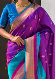 Purple Paithani Silk Saree with Muniya Satin Border