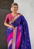 Violet Paithani Silk Saree with Muniya Satin Border