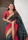 Bottle Green Paithani Silk Saree with Muniya Satin Border