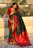 Bottle Green Paithani Silk Saree with Muniya Satin Border