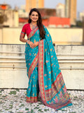 Rama Blue Pure Viscose Silk Position Printed Traditional Saree