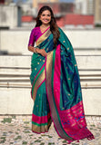 Green Paithani Silk Saree with Muniya Satin Border