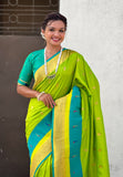 Pista Paithani Silk Saree with Muniya Satin Border