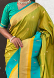 Mehendi Green Paithani Silk Saree with Muniya Satin Border