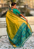 Mehendi Green Paithani Silk Saree with Muniya Satin Border