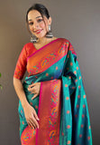 Green Pink Original Maharashtrian Meenakari Yeola Paithani Silk Zari Woven Saree
