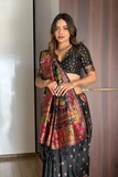 Black Pashmina Kashmiri Silk Zari Woven Saree