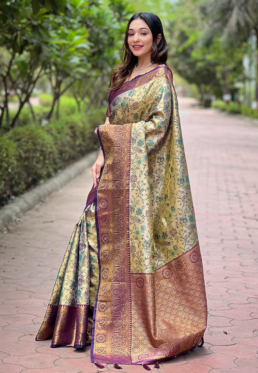 Wine Original Dharmavaram Silk Traditional Zari Woven Saree