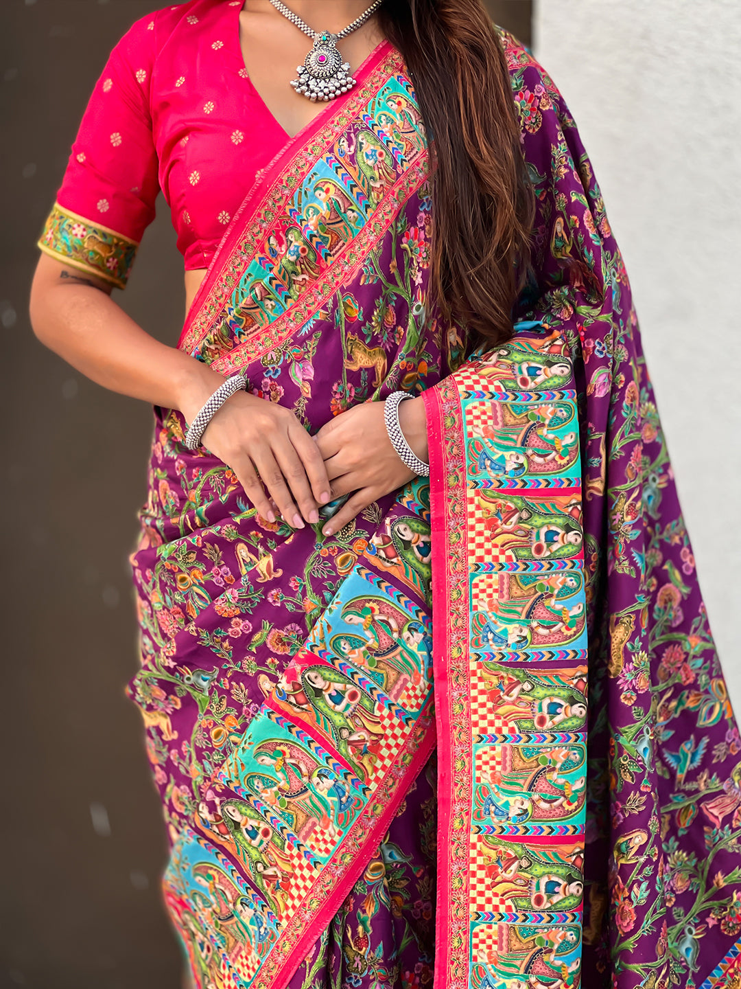 Wine Pure Viscose Silk Position Printed Darbari Saree