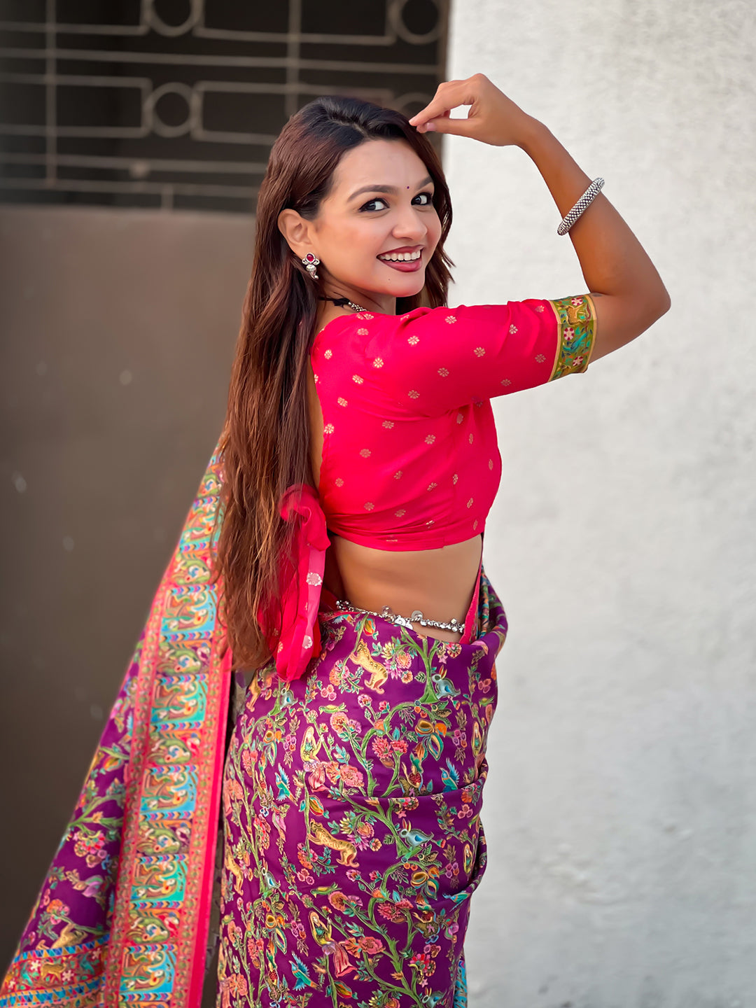 Wine Pure Viscose Silk Position Printed Darbari Saree