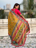 Mustard Yellow Pure Viscose Silk Position Printed Darbari Saree