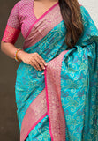 Aqua Blue Soft Silk Zari Woven Bandhani Patola Saree with Contrast Weaves