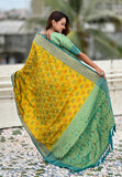 Mehendi Green Soft Silk Zari Woven Bandhani Patola Saree with Contrast Weaves