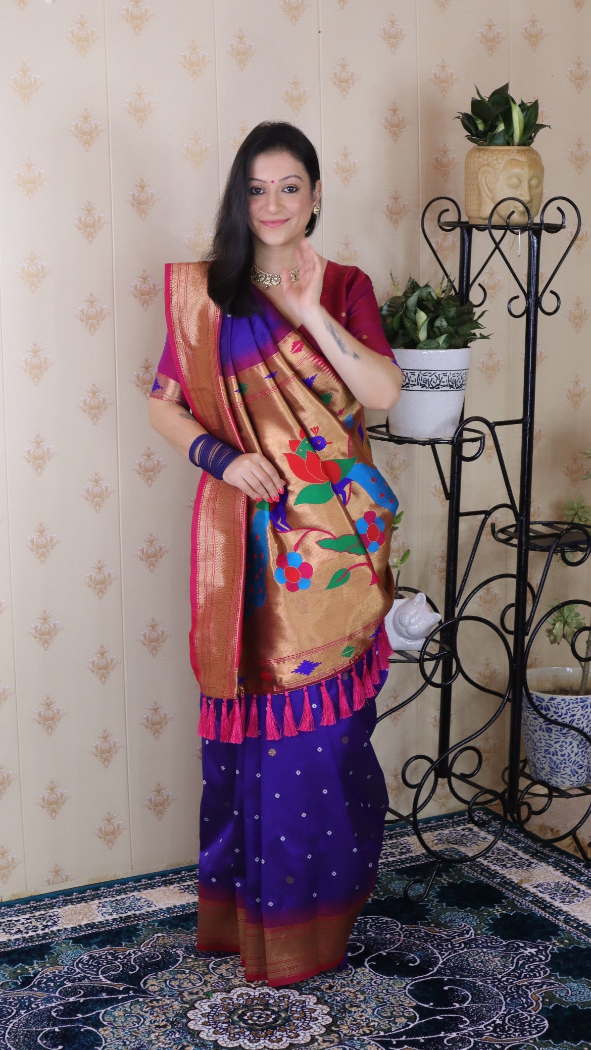 Violet Bandhani Paithani Silk Zari Woven Saree