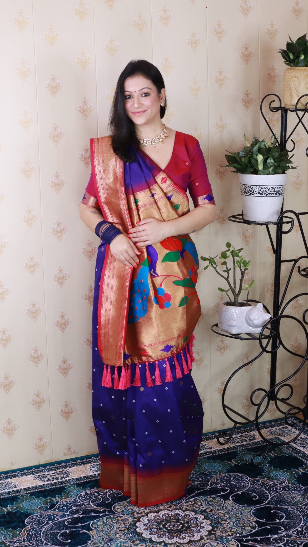 Violet Bandhani Paithani Silk Zari Woven Saree