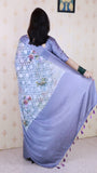 Blue Soft Georgette Floral Printed Zari Woven Saree