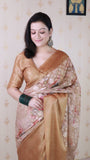 Brown Soft Georgette Floral Printed Zari Woven Saree
