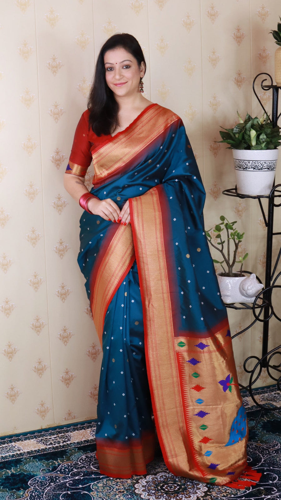 Denim Blue Bandhani Silk  Zari Woven Saree